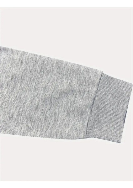 Sonbahar Yaprakları Baskılı Bisiklet Yaka Gri Sweatshirt fırsatları