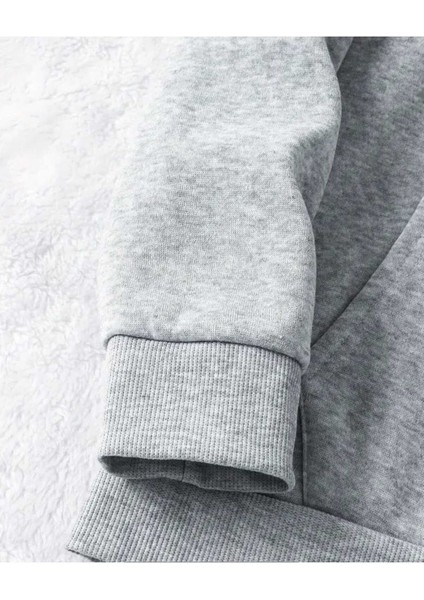 Hibiscus Baskılı Kapüşonlu Cepli Pamuklu Gri Sweatshirt modelleri