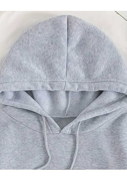 New Year 2025 Baskılı Kapüşonlu Cepli Pamuklu Gri Sweatshirt modelleri