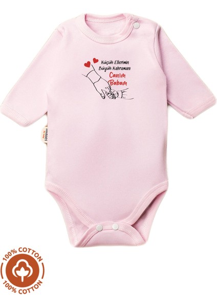 Unisex Bebek %100 Pamuklu Canım Babam Baskılı 3-6-9-12 Ay Bebek Body Ekru Badi Zıbın