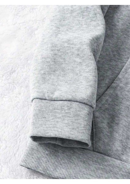 Güneş Ay Gezegen Baskılı Kapüşonlu Cepli Pamuklu Gri Sweatshirt modelleri