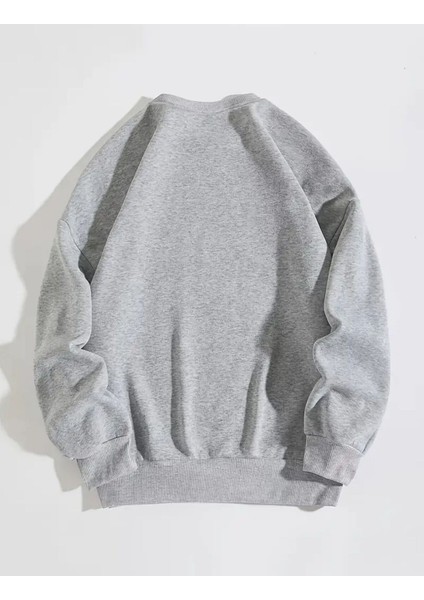 Siyah Desenli Kurdele Baskılı Bisiklet Yaka Gri Sweatshirt fiyatları
