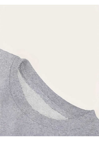 Yarım Yüz Leopar Baskılı Bisiklet Yaka Gri Sweatshirt modelleri