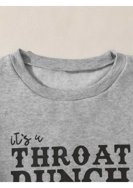 Throat Punch Baskılı Bisiklet Yaka Gri Sweatshirt modelleri