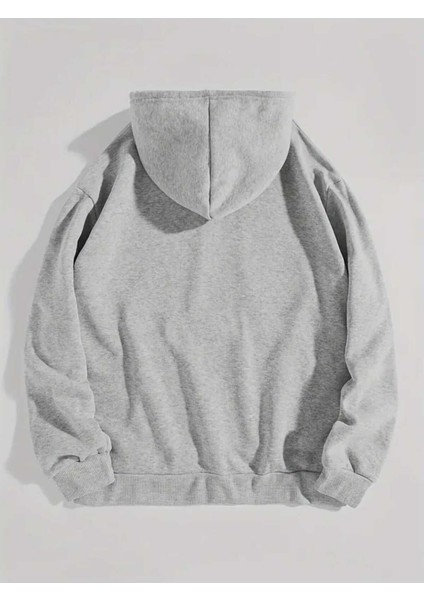 Dört Ağaç Baskılı Kapüşonlu Cepli Içi Yünlü Gri Sweatshirt fiyatları