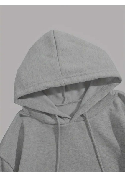 Dört Ağaç Baskılı Kapüşonlu Cepli Içi Yünlü Gri Sweatshirt modelleri