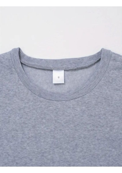 Karahindiba Baskılı Bisiklet Yaka Gri Sweatshirt modelleri