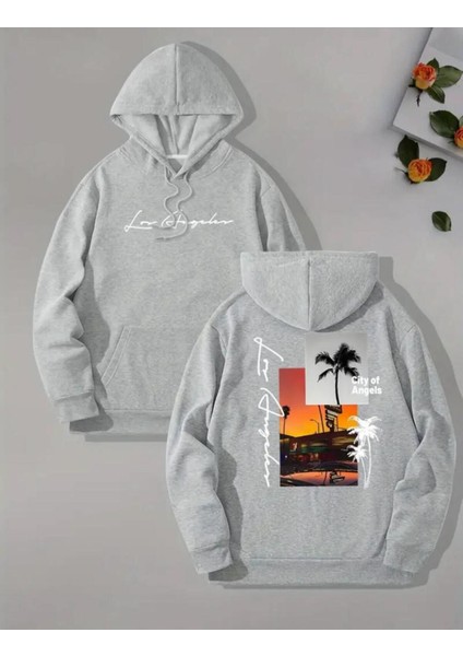 Arka Ön Baskılı City Of Angeles Cepli Kapüşonlu Sweatshırt