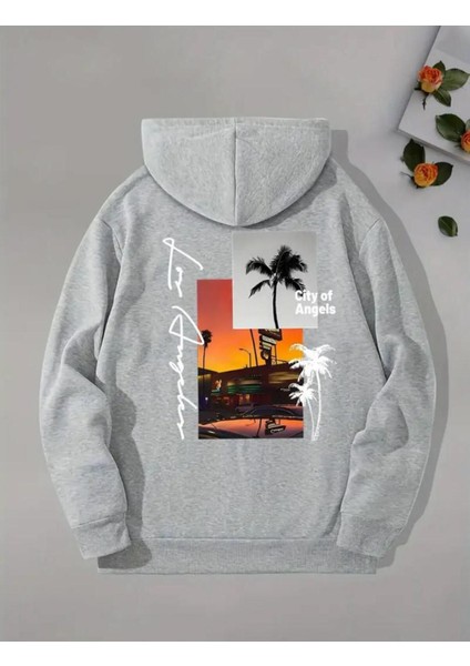 Arka Ön Baskılı City Of Angeles Cepli Kapüşonlu Sweatshırt modelleri