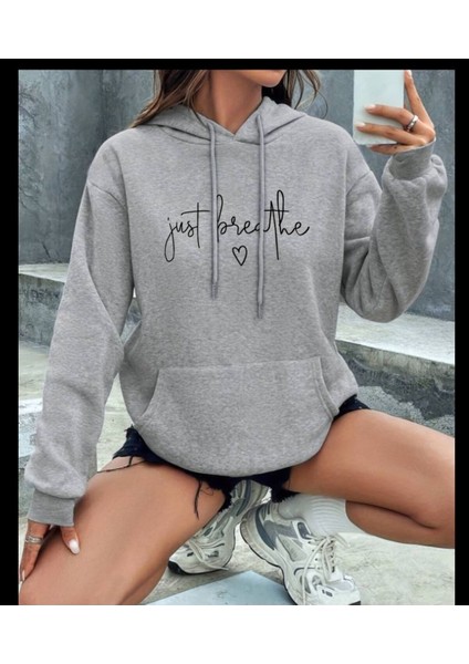 Just Baskılı Kapüşonlu Sweatshirt
