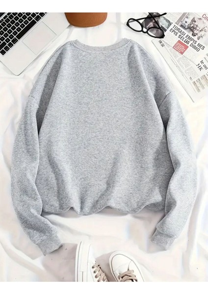 Sevimli Ayı Baskılı Bisiklet Yaka Gri Sweatshirt fiyatları