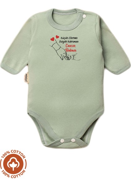Unisex Bebek %100 Pamuklu Canım Babam Baskılı 3-6-9-12 Ay Bebek Body Ekru Badi Zıbın