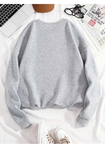 Stitch Baskılı Bisiklet Yaka Gri Sweatshirt fiyatları