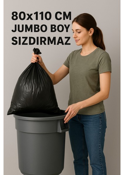 Çöp Torbası- 5'li Paket- 10'lu Jumbo Boy- 80X110 cm - J400- 90LT. Siyah Kalın Çöp Poşeti fırsatları