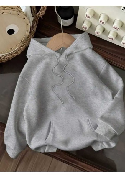 Stitch Arka Baskılı Kapüşonlu Cepli Içi Yünlü Gri Sweatshirt fiyatları