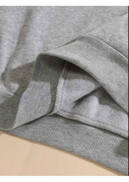 Stitch Arka Baskılı Kapüşonlu Cepli Içi Yünlü Gri Sweatshirt indirimleri