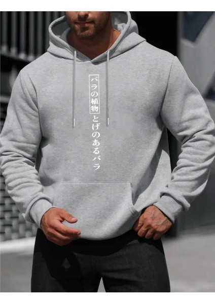 Çince Yazılı Efsane Desen Yumuşacık 2 Iplik Şardonlu Kapüşonlu Cepli Sweatshirt