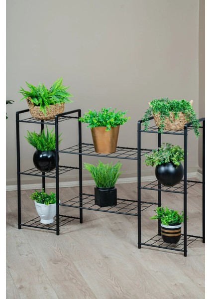 Çok Katlı 3 Bölmeli Metal Saksılık | Modern Tel Gövdeli Bitki ve Çiçek Standı