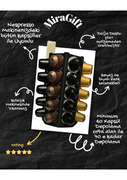 Çok Amaçlı Siyah Kapsül Kahve Standı, Dekoratif ve Kullanışlı, 40 Kapsül Kapasiteli fiyatları