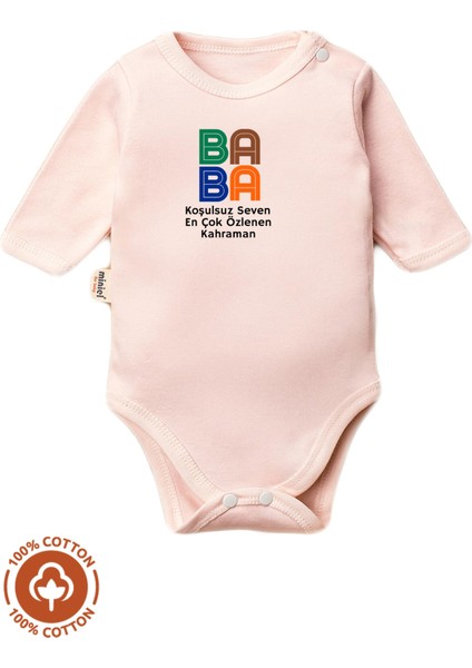 Unisex Bebek %100 Pamuklu Baba Baskılı 3-6-9-12 Ay Bebek Body Ekru Badi Zıbın