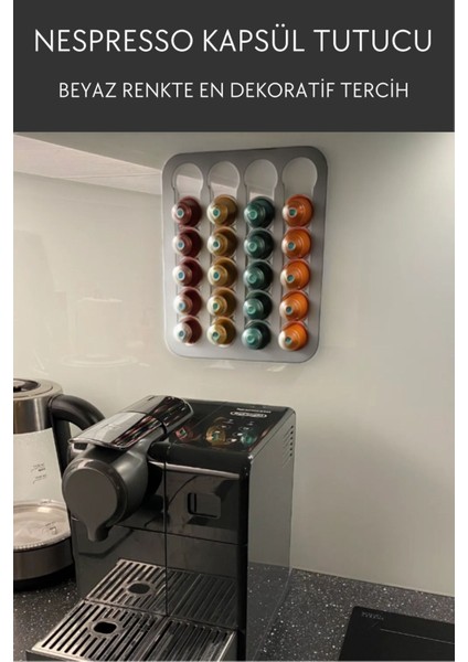 Duvar Tipi Kapsül Kahve Tutucu, Beyaz, Pratik ve Şık Tasarım