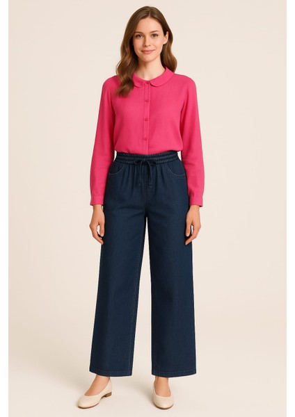 Denim Mavisi Yumuşak Kumaş Plazzo Pantolon