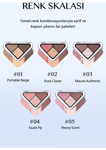 3 Renk Içeren, Mat ve Işıltılı Bitişli Mini Far Paleti Clıo Essential Shadow Tap (02 Rose Closer) modelleri