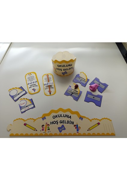 Okuluna / Sınıfına Hoş Geldin Öğrenci Tacı ve Hediye Kartı Seti(5 Parça) 8'li 04