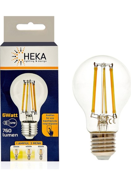 3 Renk Yanabilen E27 Akıllı Ampul, 6W, 760LM, 3000K-6500K Işık Seçenekleri