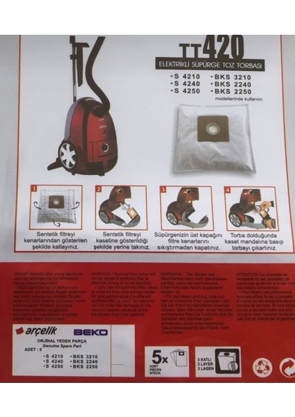 Bks 2240 A 15 Adet Toz Torbası Beyaz, Güçlü ve Dayanıklı Toz Torbası Seti