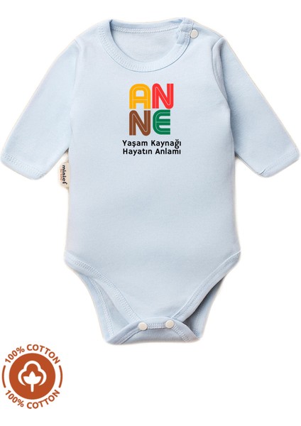 Unisex Bebek %100 Pamuklu Anne Baskılı 3-6-9-12 Ay Bebek Body Ekru Badi Zıbın