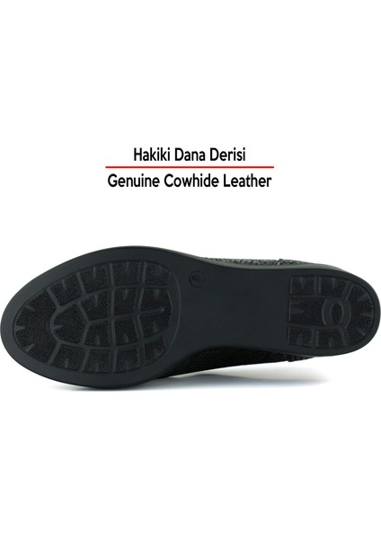 Catherine Siyah Yılan Hakiki Dana Derisi Dolgu Topuklu Streç Günlük Ayakkabı