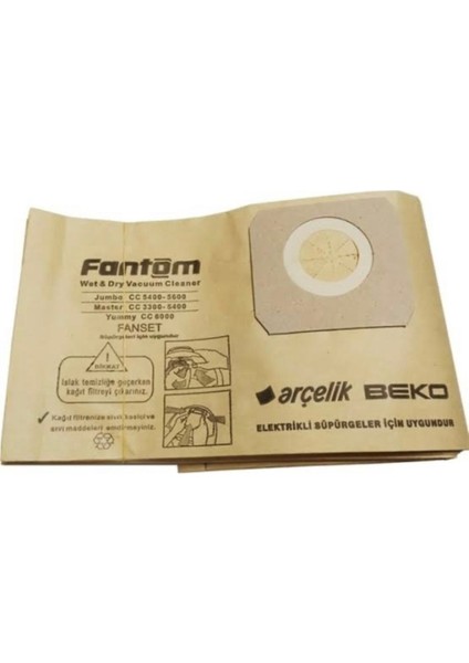 Kazanlı Süpürge Kağıt Torba 5'li, Beyaz, Dayanıklı ve Kullanışlı Temizlik Malzemesi