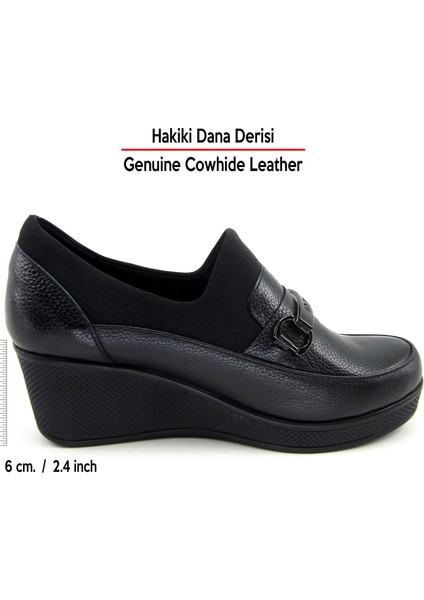 Catherine Siyah Hakiki Dana Derisi Dolgu Topuklu Streç Günlük Ayakkabı fiyatları