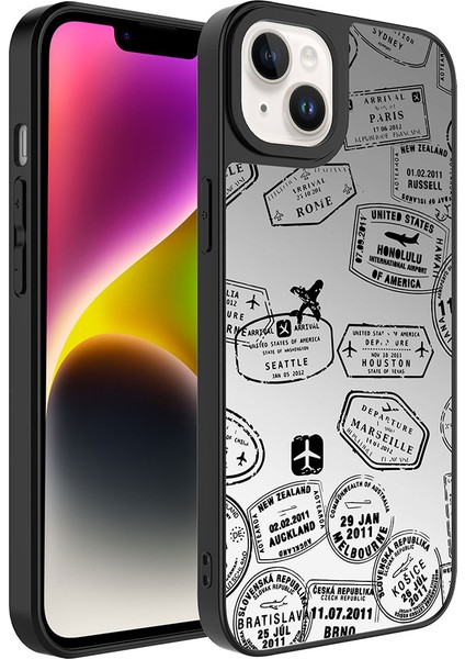 iPhone 14 Uyumlu Aynalı Desenli Kamera Korumalı Parlak Zıvo Mirror Kapak-Seyahat