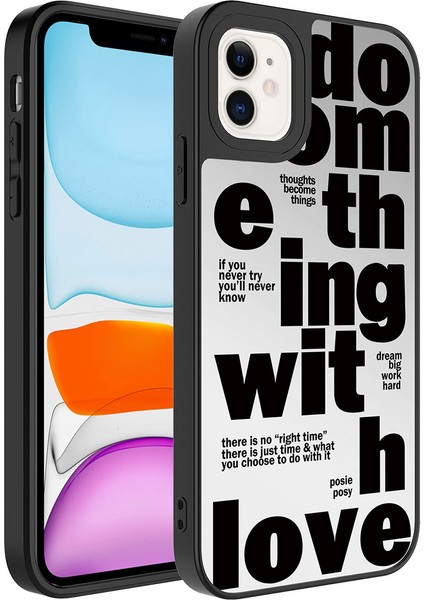 iPhone 11 Uyumlu Aynalı Desenli Kamera Korumalı Parlak Zıvo Mirror Kapak-Love