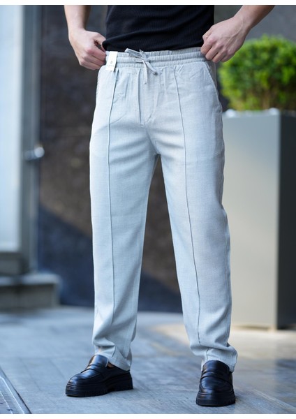 Erkek Slim Fit Dikiş Detaylı Lastikli Bel Pantolon