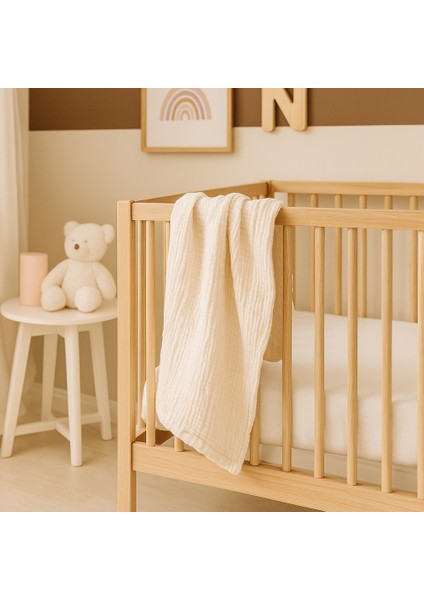 %100 Pamuk Müslin Bebek Battaniyesi Ivory Renk 100X120 cm – Yumuşak ve Nefes Alabilir
