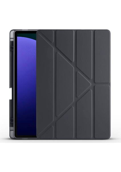 Galaxy Tab S9 Plus Kılıf Uyumlu Zıvo Tri Folding Kalem Bölmeli Standlı Kılıf-Siyah