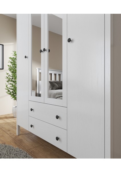 Hunerika Arvena 4 Kapılı Aynalı Gardırop -Wood Beyaz-Minifiks Bağlantılı fiyatları