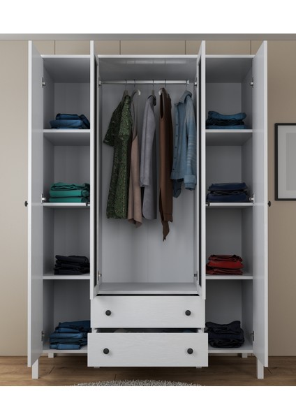 Hunerika Arvena 4 Kapılı Aynalı Gardırop -Wood Beyaz-Minifiks Bağlantılı modelleri