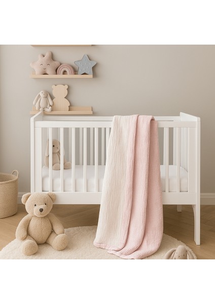 %100 Pamuk Müslin Bebek Battaniyesi Pudra Pembe Renk 100X120 cm – Yumuşak ve Nefes Alabilir