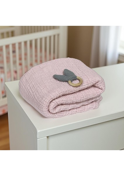 %100 Pamuk Müslin Bebek Battaniyesi Pudra Pembe Renk 100X120 cm – Yumuşak ve Nefes Alabilir modelleri