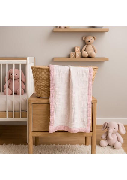 %100 Pamuk Müslin Bebek Battaniyesi Pudra Pembe Renk 100X120 cm – Yumuşak ve Nefes Alabilir fırsatları