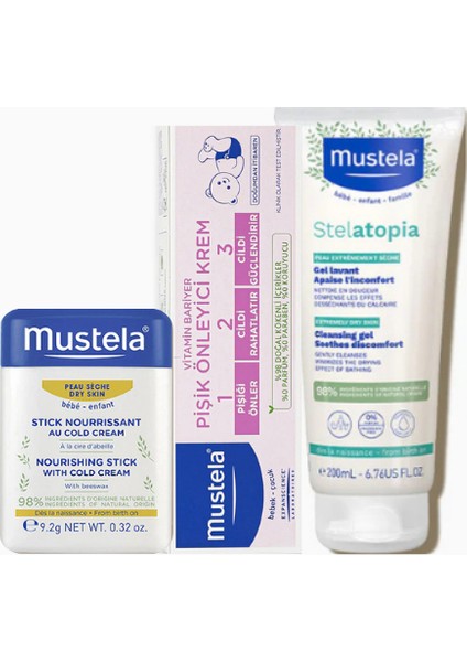 Doğal Içerikli Günlük Bebek Bakım Seti Yenidoğan Şampuan 200 Ml, Pişik Önleyici Krem 50ML, Besleyici Stick 9.2 gr