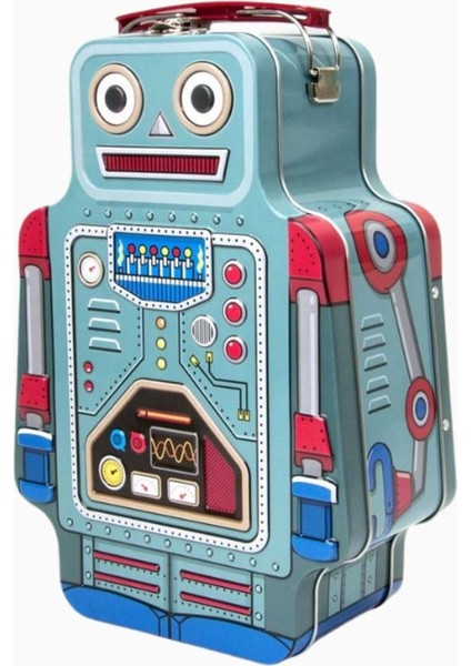 Robot Öğle Yemeği Kutusu, Retro Teneke Tasarım, Sandviç ve Atıştırmalıklar Için Geniş Alan