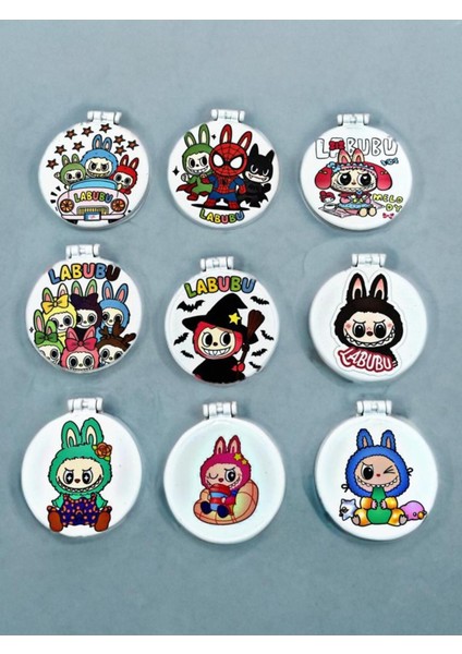 Labubu Baskılı Plastik El Aynası. Çap: 9cm. Çift Taraflı Ayna. Metalik fırsatları