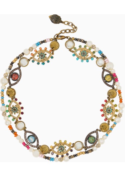 Multi-Strand Eye Necklace, Çok Sıralı Göz Kolye, Incili, Kristalli ve Nazar Boncuklu