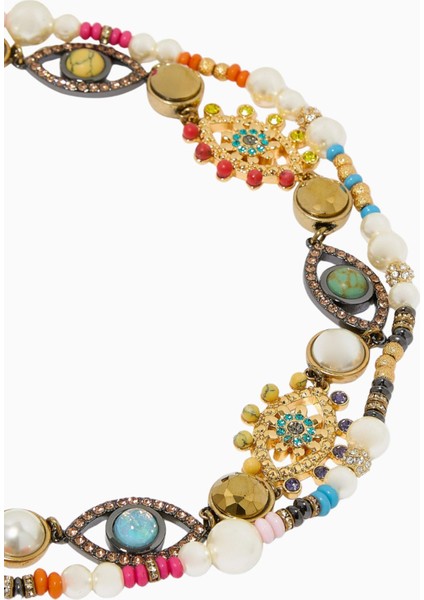 Multi-Strand Eye Necklace, Çok Sıralı Göz Kolye, Incili, Kristalli ve Nazar Boncuklu fiyatları