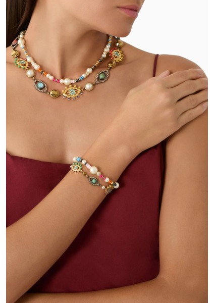 Multi-Strand Eye Necklace, Çok Sıralı Göz Kolye, Incili, Kristalli ve Nazar Boncuklu modelleri